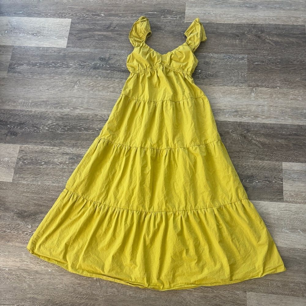 Chartreuse Cotton Tiered Maxi Dress Small Maternity Friendly Summer Boho Small